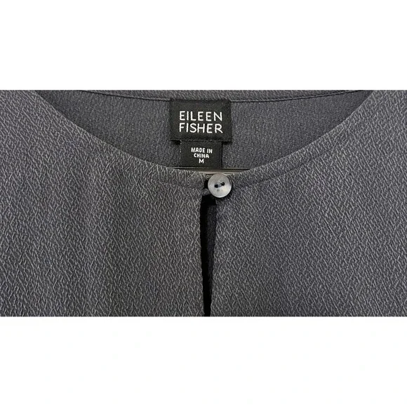 Vintage EILEEN FISHER Dark Blue 100% Silk Open Front Button Cardigan Casual MED - Picture 3 of 7